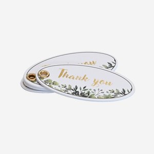 Etichetta regalo per Natale con "Thank you", ovale