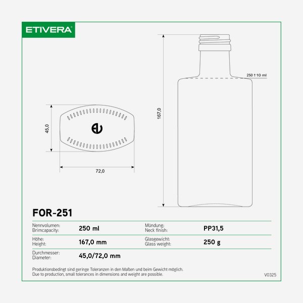 Bottiglia Forma 250ml, Vetro Antico, Tappo: PP31,5
