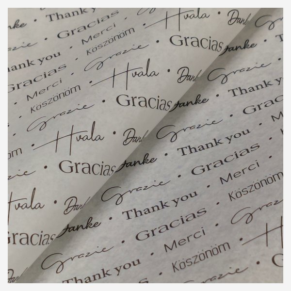 Carta di seta stampata, "Grazie"