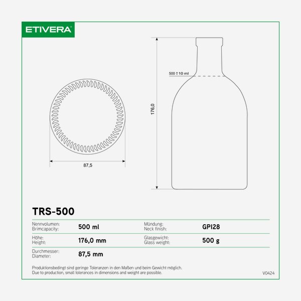 Bottiglia Trieste 500ml, vetro bianco, sughero