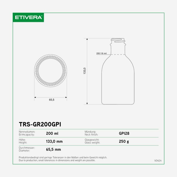 Bottiglia Trieste 200ml, grigio opaco, GPI28