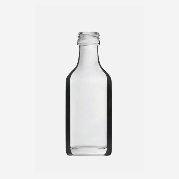Bottiglia di liquore 20 ml, vetro bianco, quadrata